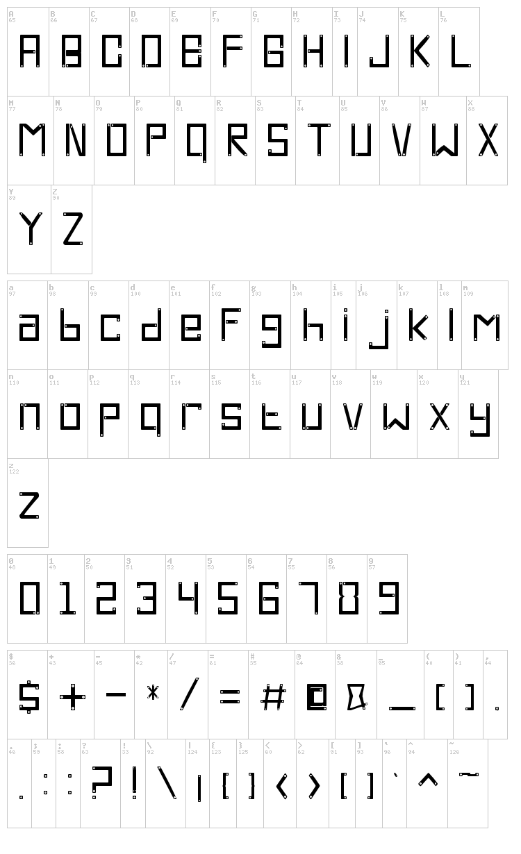 Cross Screw font map